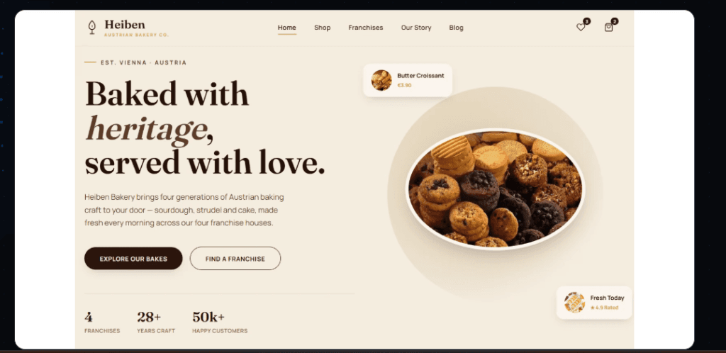 Heiben Austrian Bakery e-commerce and multi-franchise platform